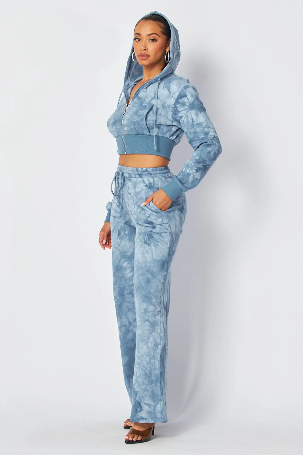 Aaliyah Tie Dye Crop Hoodie & Straight Pants Set