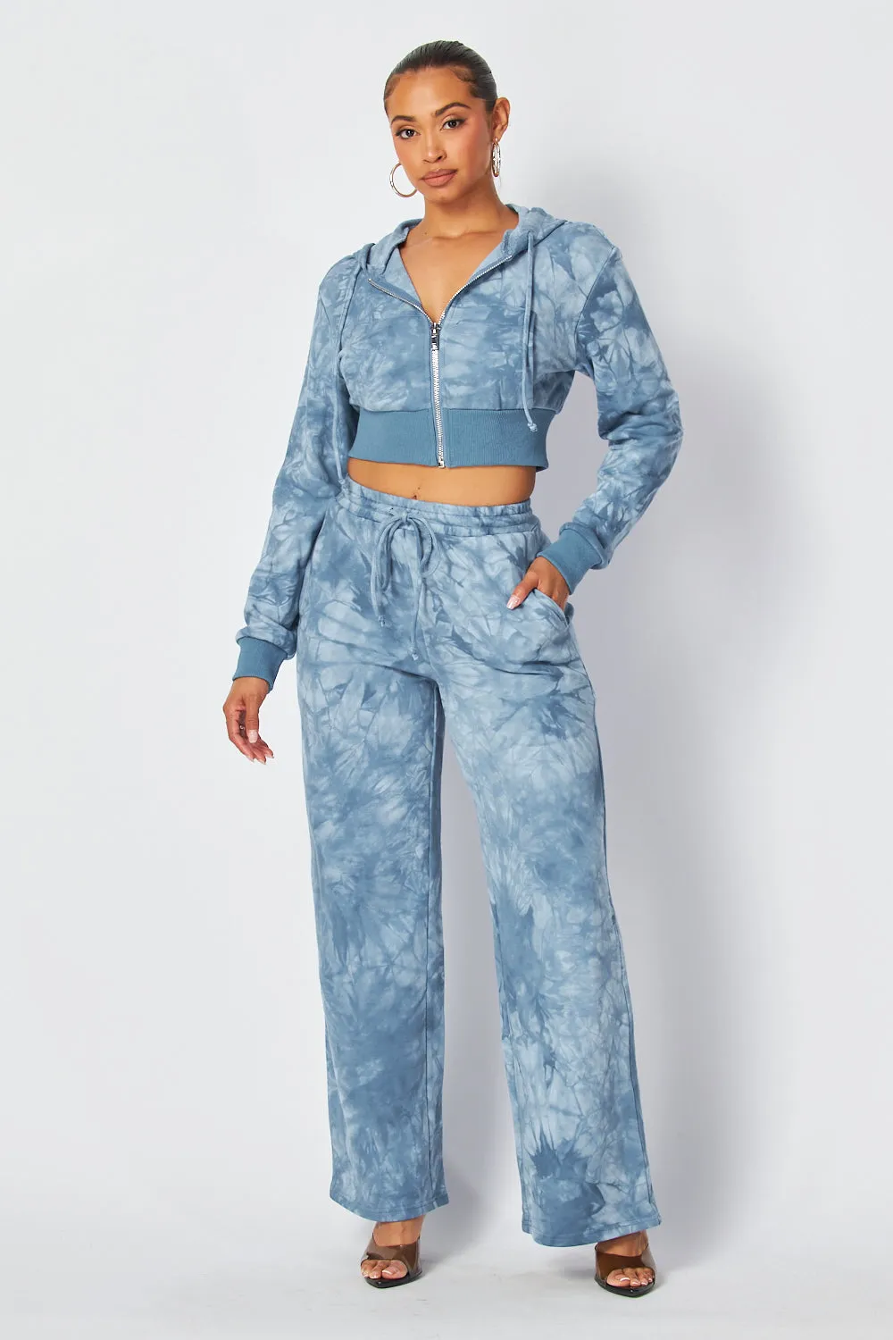 Aaliyah Tie Dye Crop Hoodie & Straight Pants Set