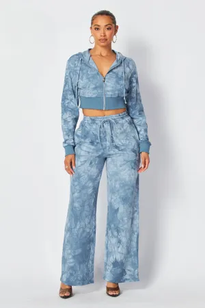 Aaliyah Tie Dye Crop Hoodie & Straight Pants Set