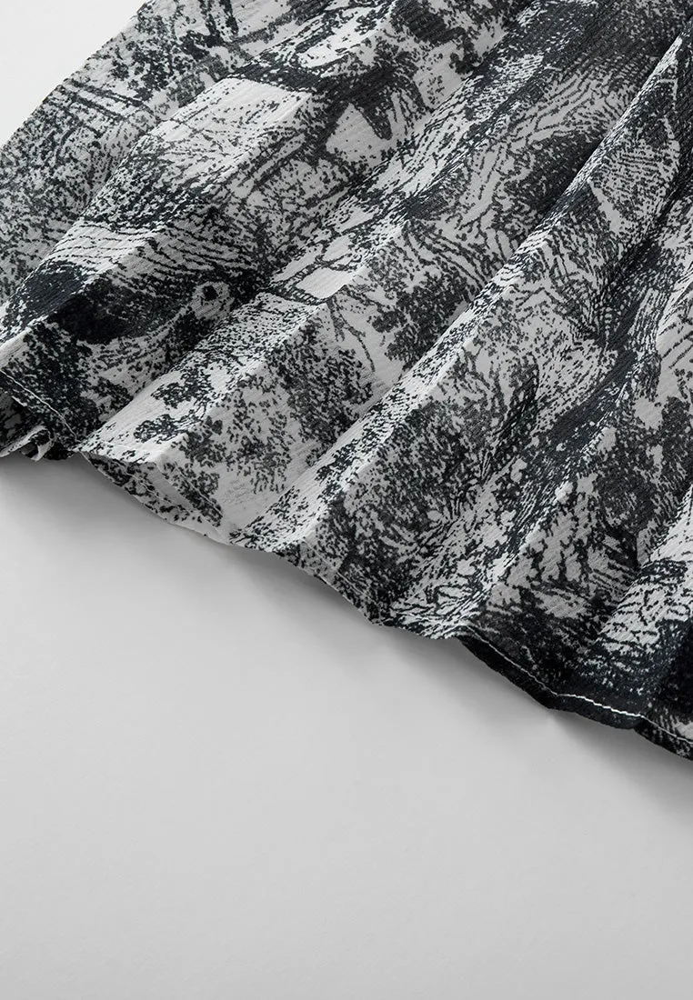 Black-and-shite Motif Chiffon Pleated Skirt