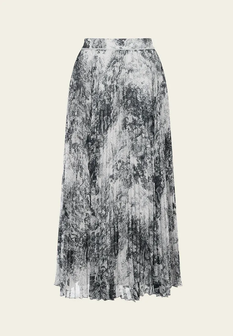 Black-and-shite Motif Chiffon Pleated Skirt