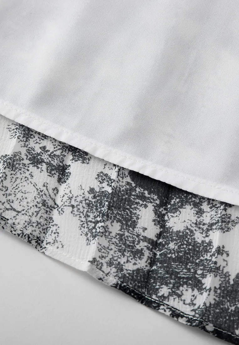 Black-and-shite Motif Chiffon Pleated Skirt