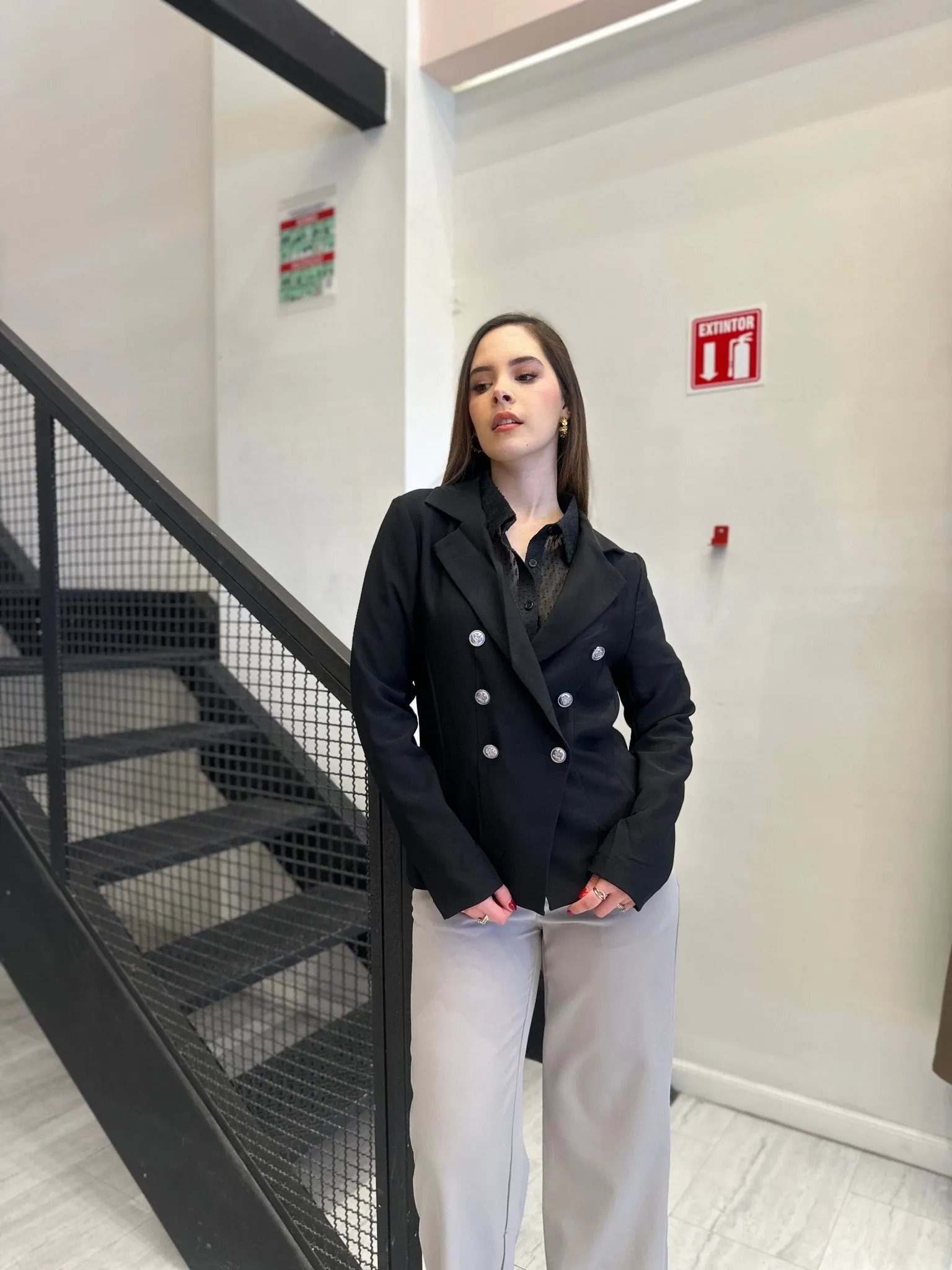 Blazer cruzada con cuello solapa