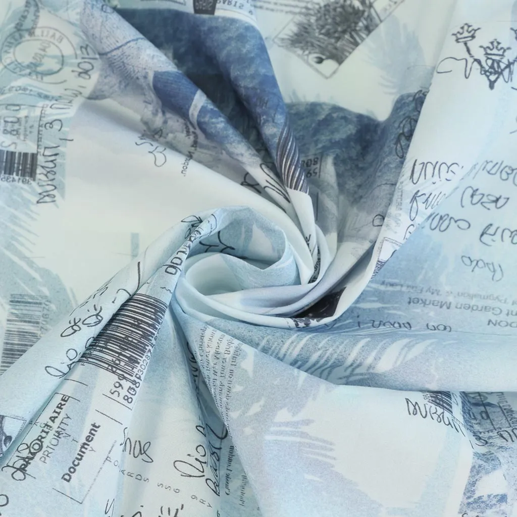Casablanca - Blue Postcards Cotton Elastane Stretch Woven Fabric