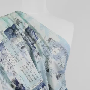 Casablanca - Blue Postcards Cotton Elastane Stretch Woven Fabric