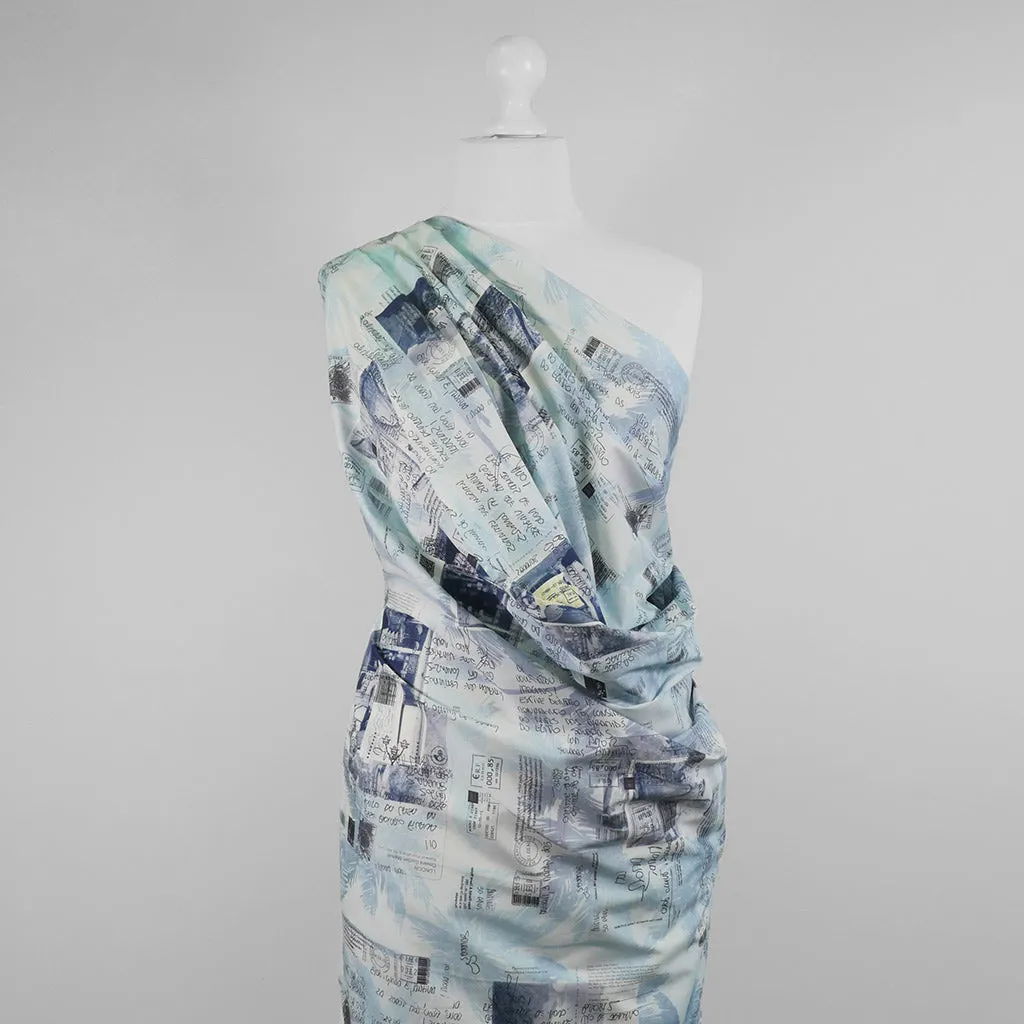 Casablanca - Blue Postcards Cotton Elastane Stretch Woven Fabric