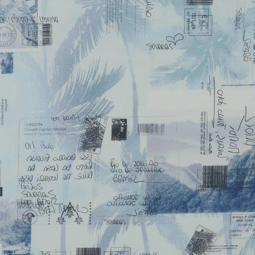 Casablanca - Blue Postcards Cotton Elastane Stretch Woven Fabric
