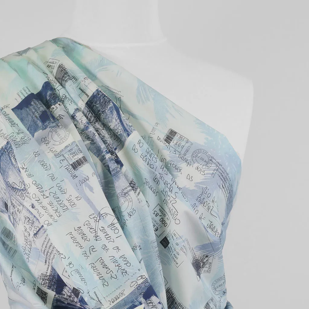 Casablanca - Blue Postcards Cotton Elastane Stretch Woven Fabric