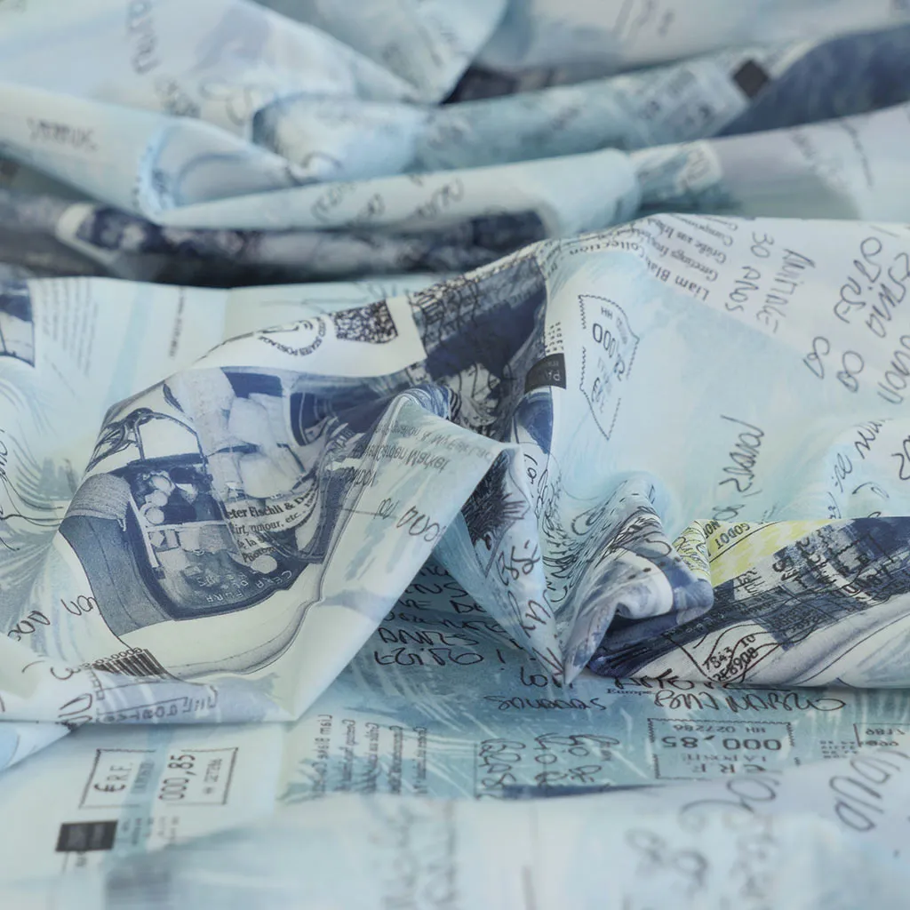 Casablanca - Blue Postcards Cotton Elastane Stretch Woven Fabric