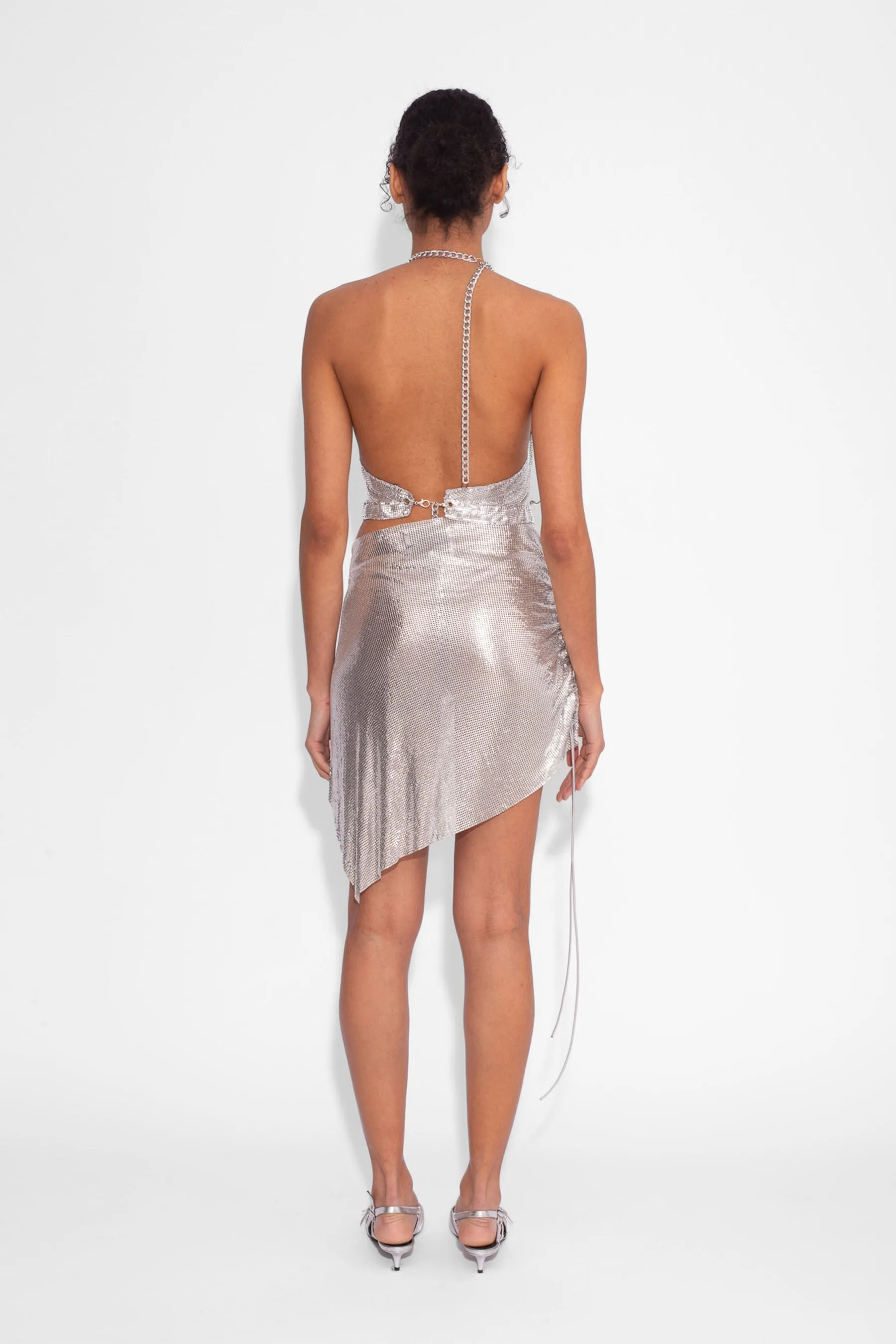 Chainmail Wrap Micro Skirt in Silver
