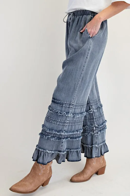 Chambray Ruffle Pants