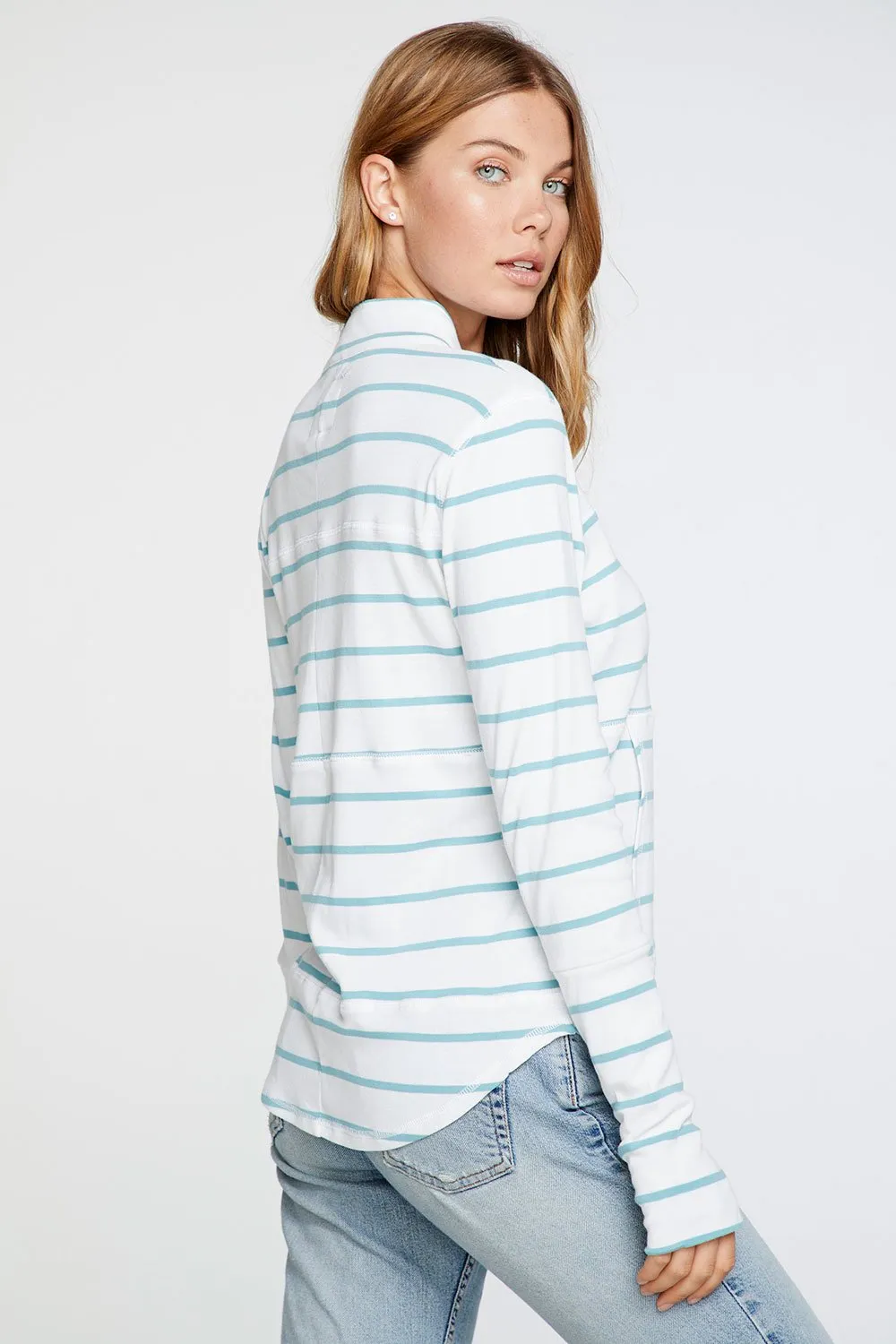 Chaser - Baby Rib Mock Neck Long Sleeve Thumbhole Jacket in Stripe
