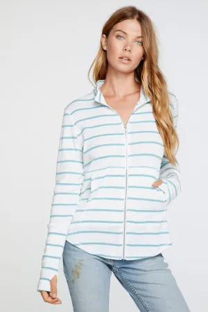 Chaser - Baby Rib Mock Neck Long Sleeve Thumbhole Jacket in Stripe