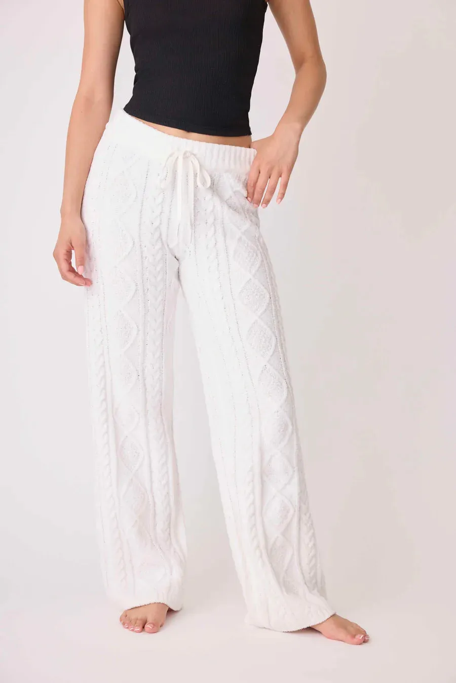 Chenille Cozy Cable Lounge Pant- Ivory