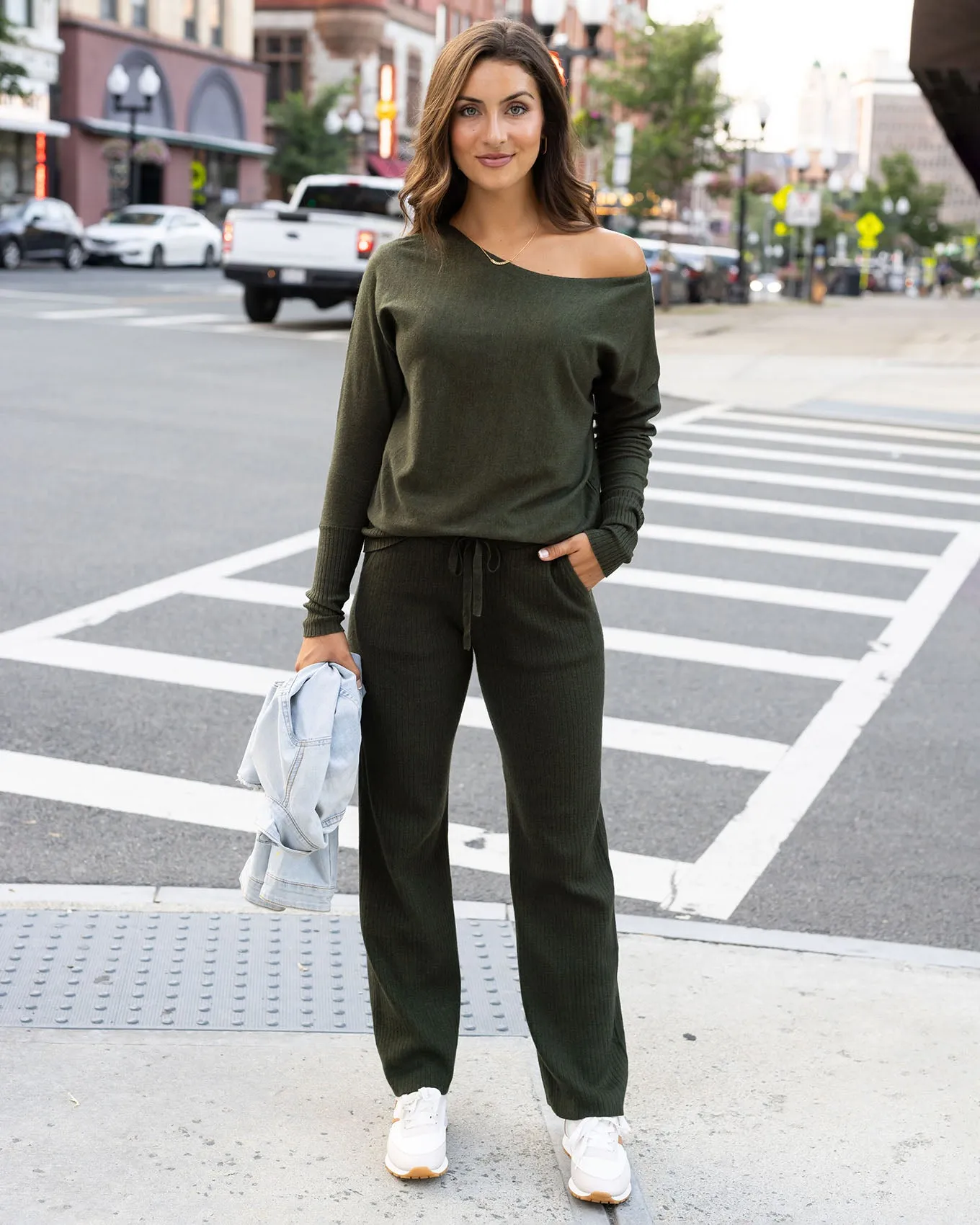 Classic & Cozy Winter Moss Ribbed Sweater Pants