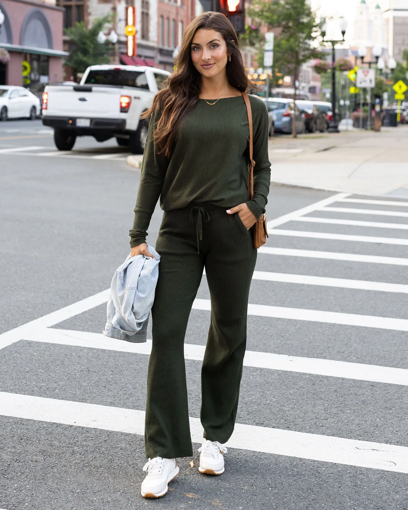 Classic & Cozy Winter Moss Ribbed Sweater Pants