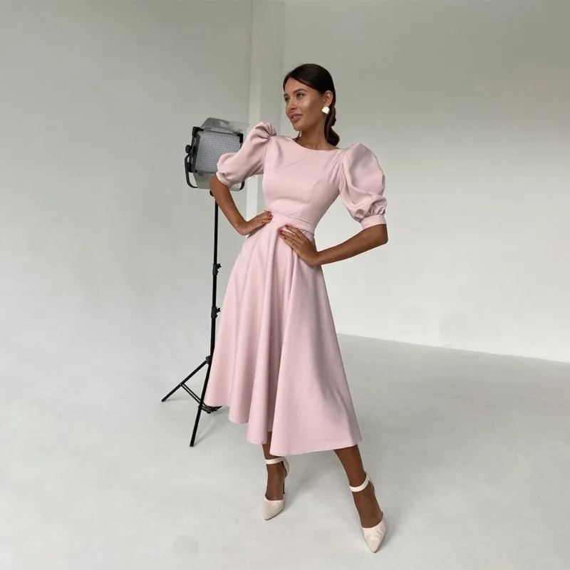 Classy Summer Fashion Puff Sleeve Backless Midi Dresses