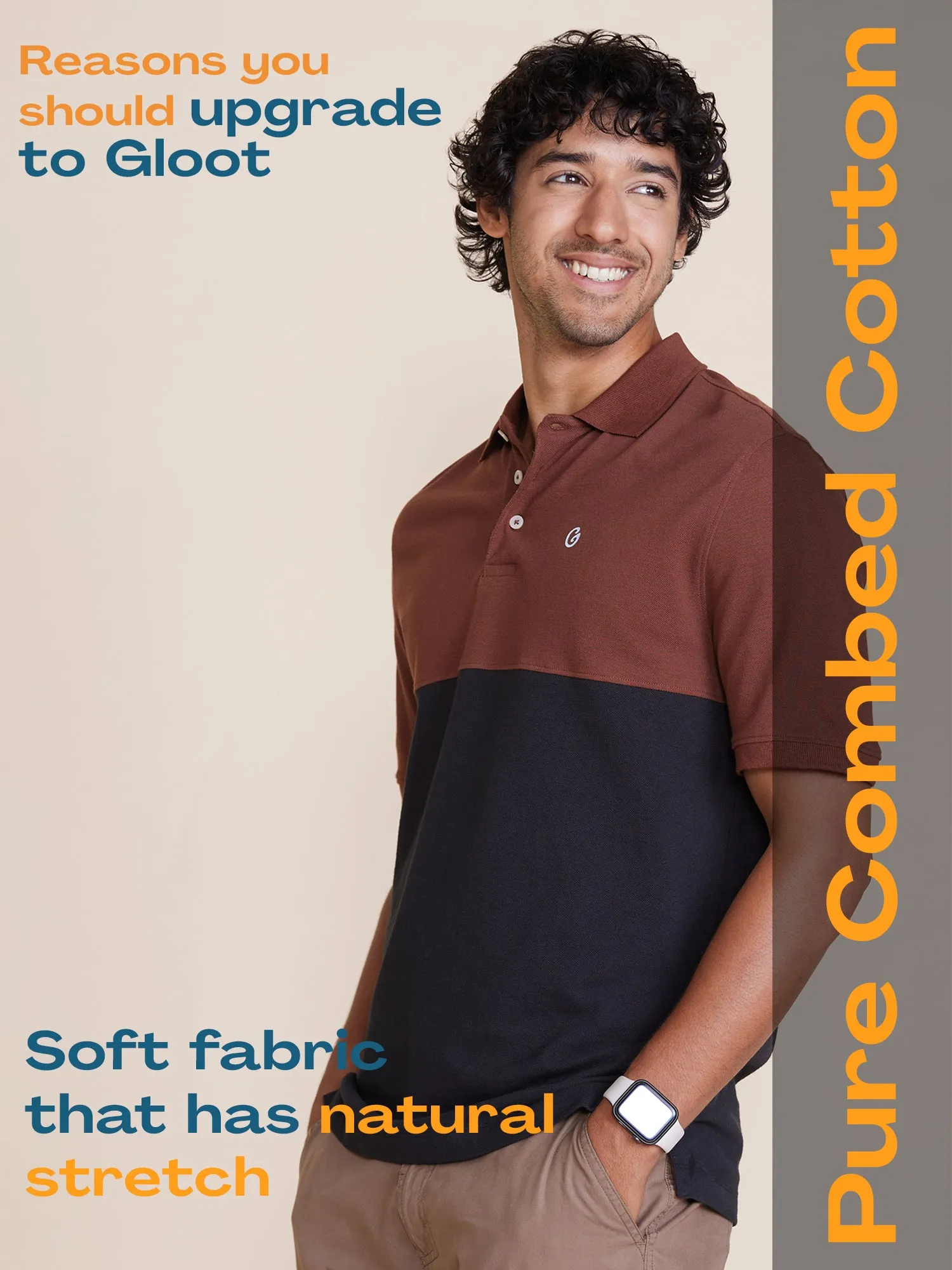 Color Block Polo T-shirt Brown