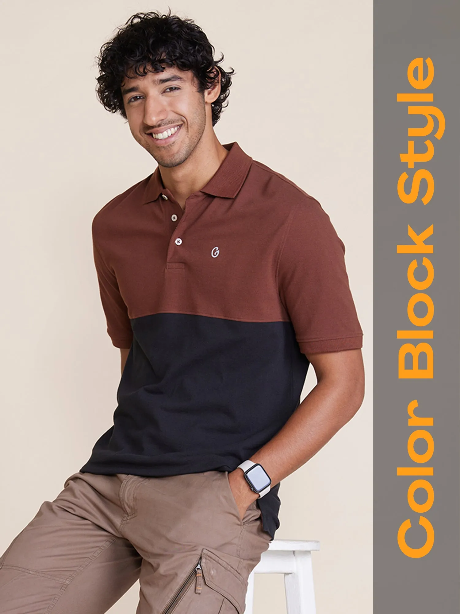 Color Block Polo T-shirt Brown