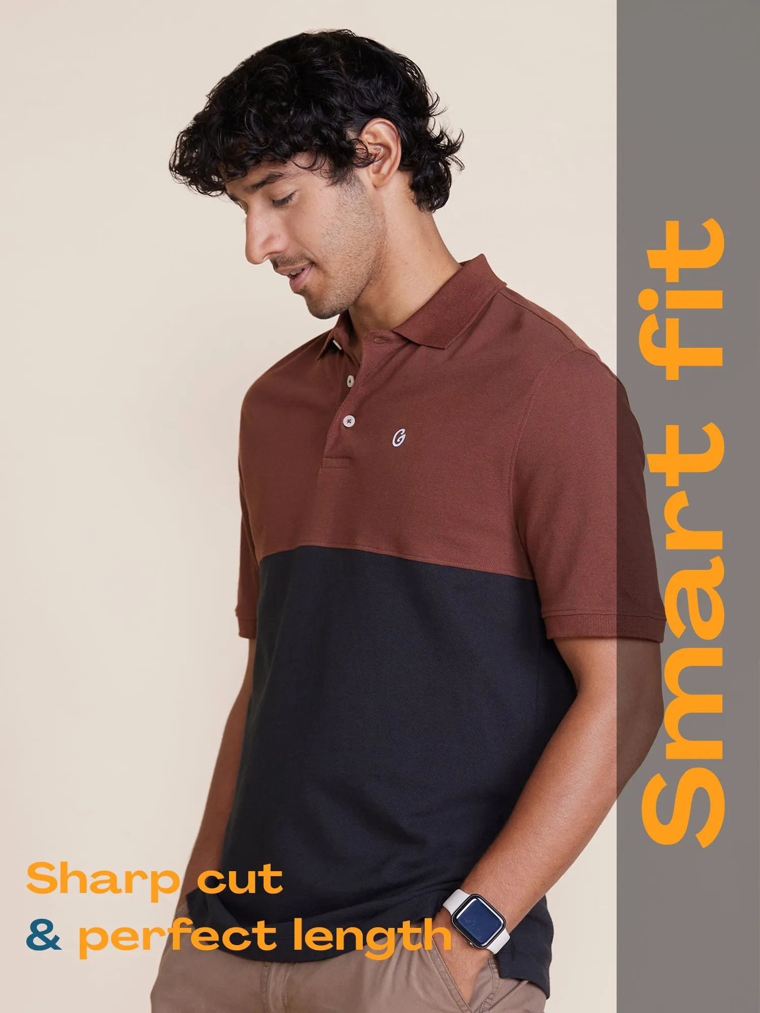 Color Block Polo T-shirt Brown