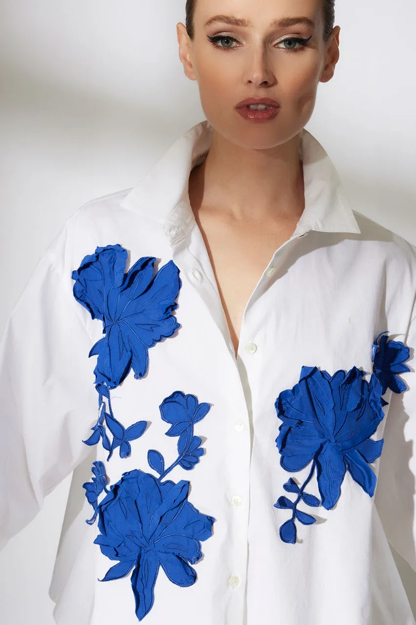 Cotton Poplin Embroidered Trapeze Shirt