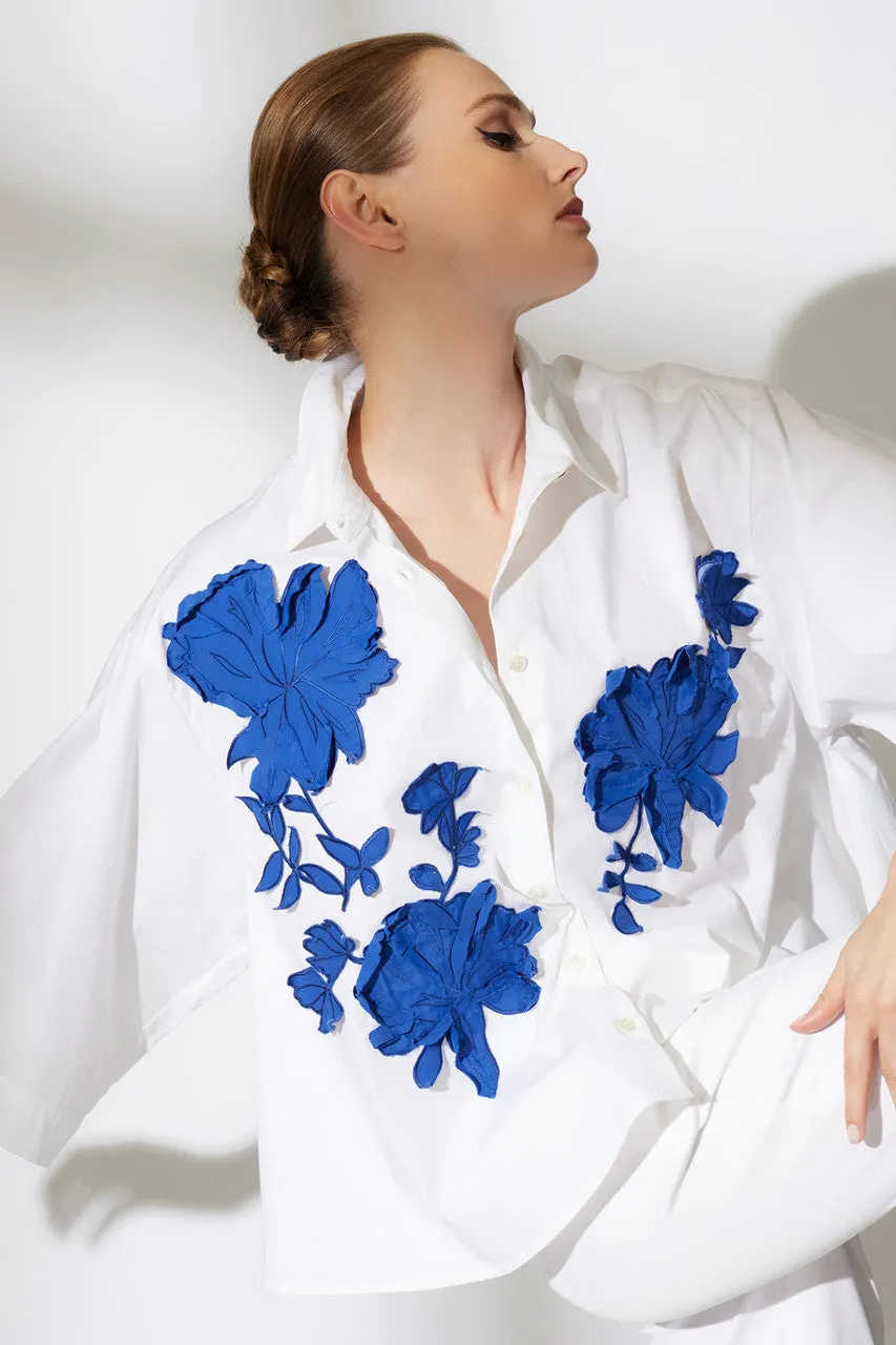 Cotton Poplin Embroidered Trapeze Shirt