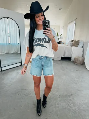 Cowgirl Lightning Bolt Crop Tee