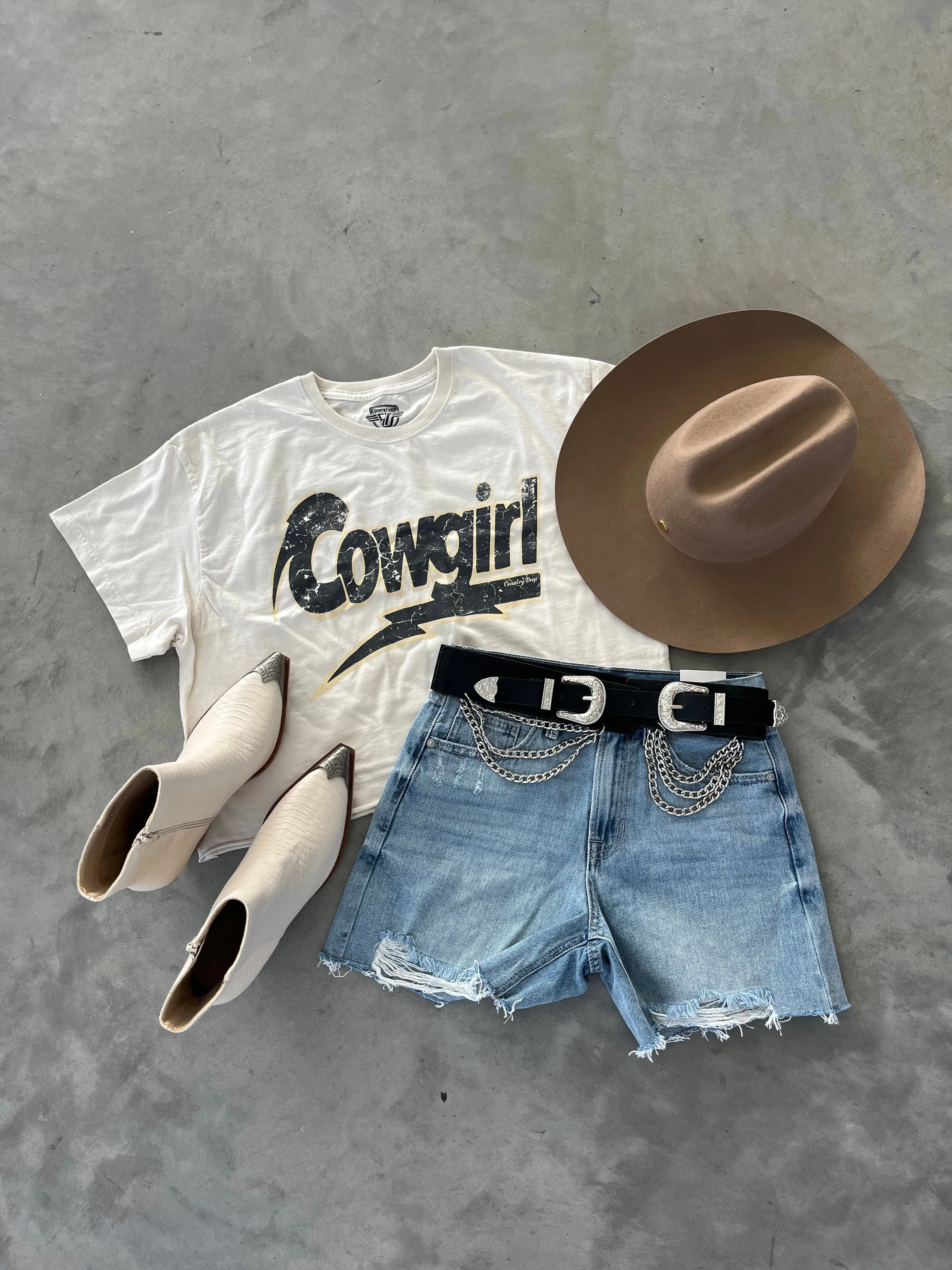 Cowgirl Lightning Bolt Crop Tee