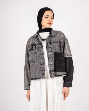 CROPPED DENIM JACKET -DARK GRAY