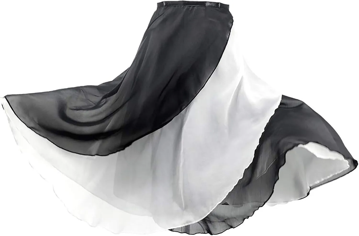 Daydance Women's Ballet Skirts Long Sheer Dance Skirts Black with Tie Waist