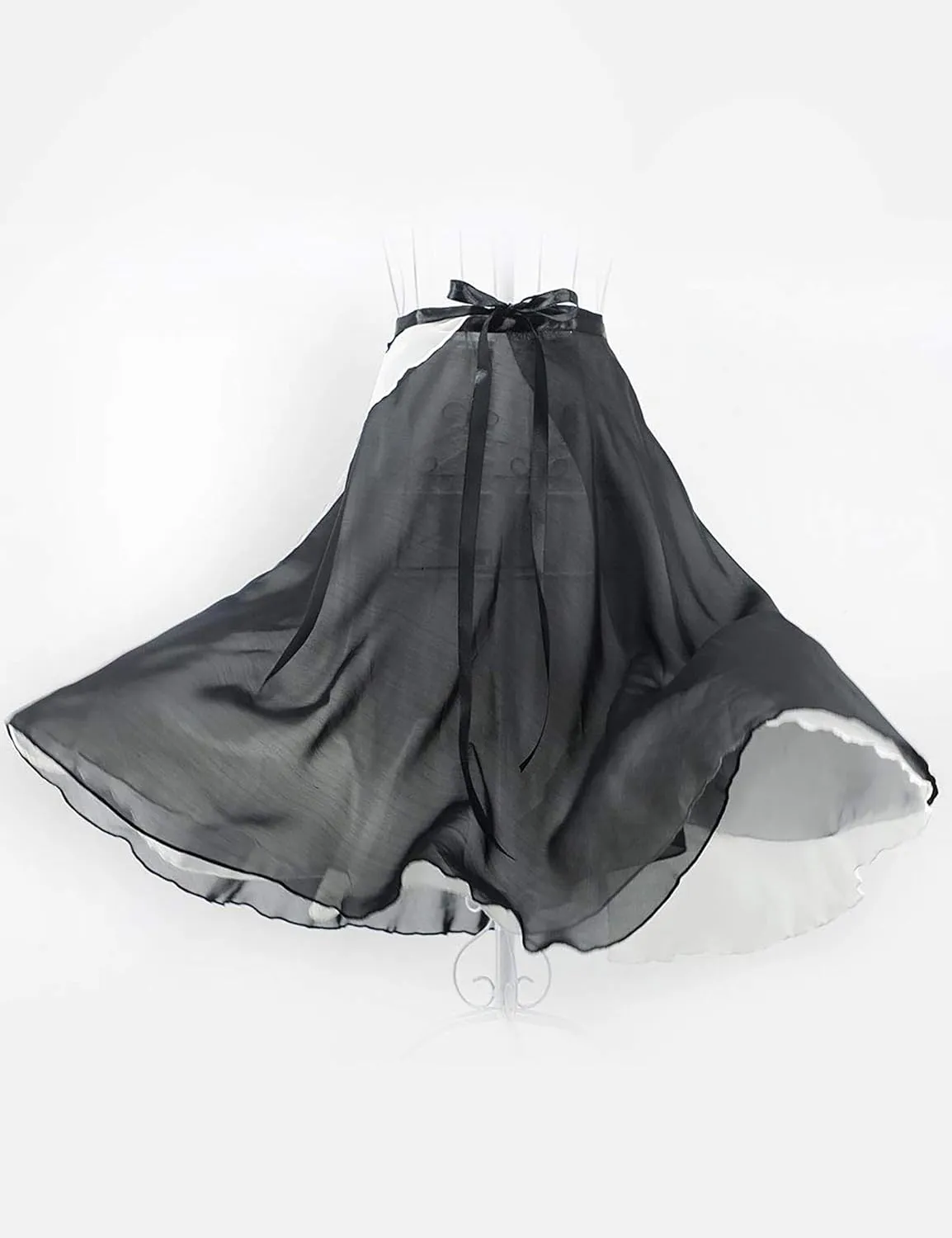 Daydance Women's Ballet Skirts Long Sheer Dance Skirts Black with Tie Waist