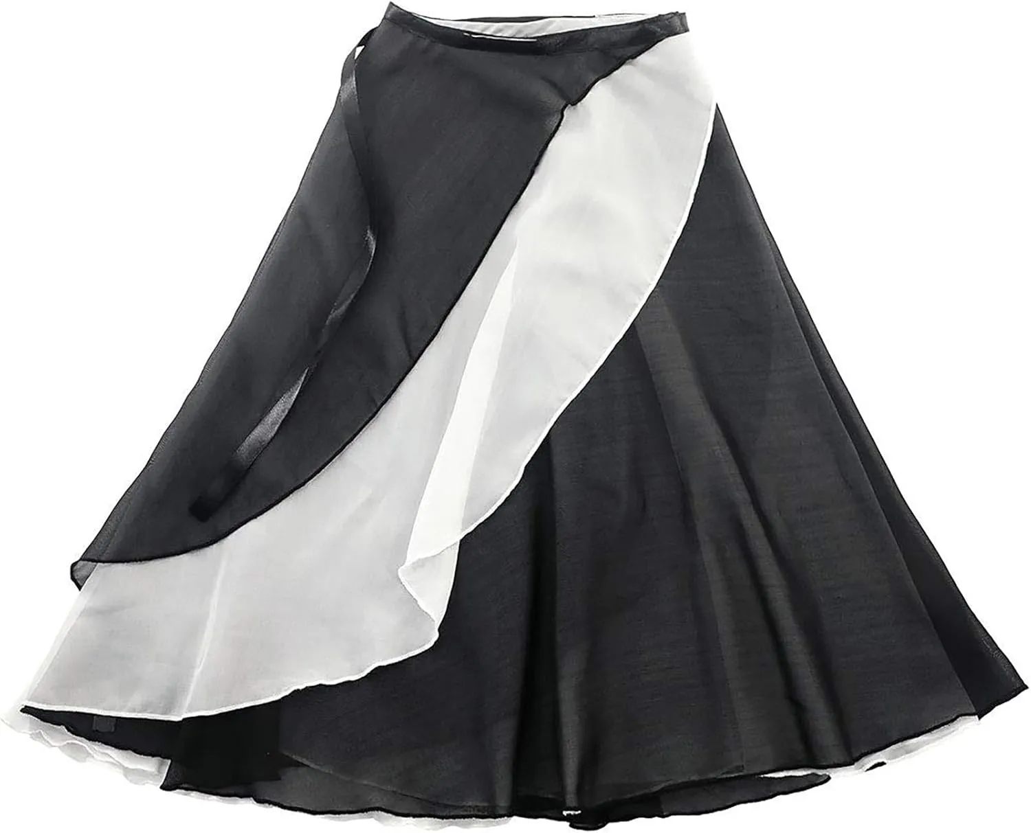 Daydance Women's Ballet Skirts Long Sheer Dance Skirts Black with Tie Waist