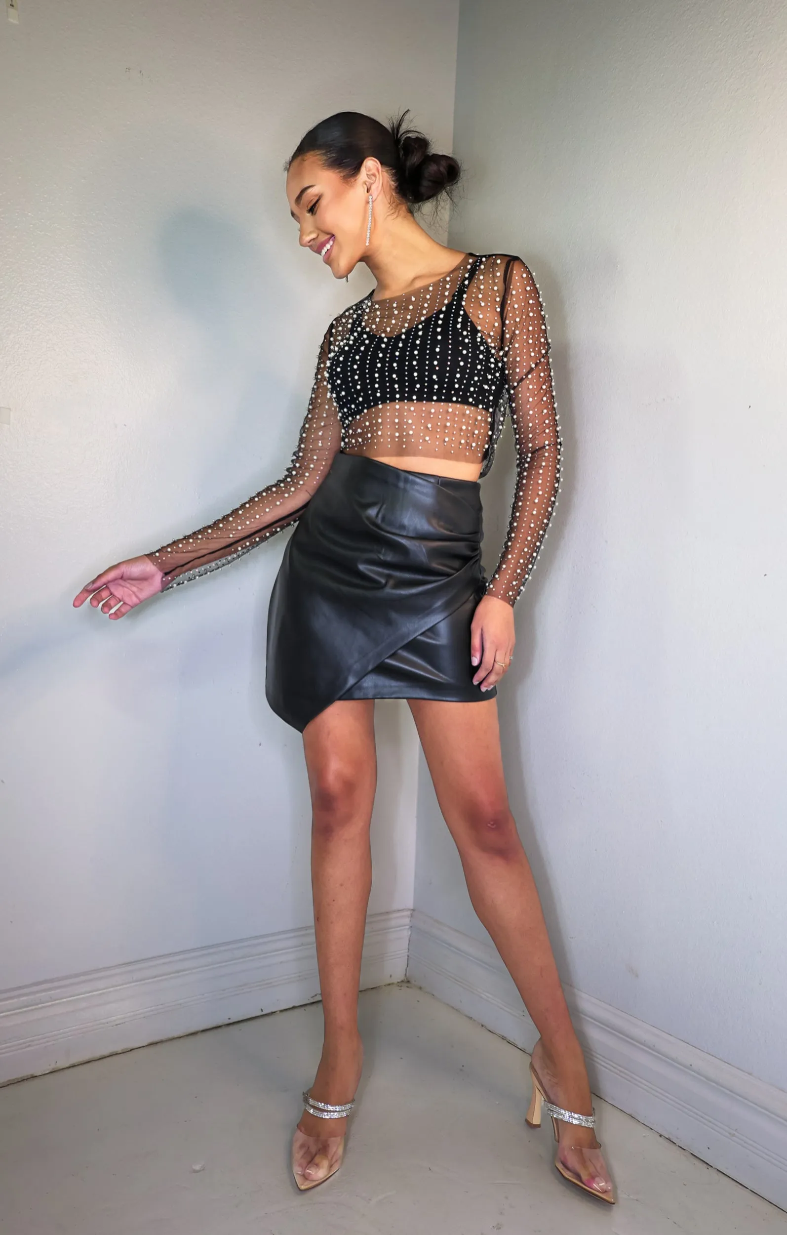 Elan Layered Faux Leather Skirt