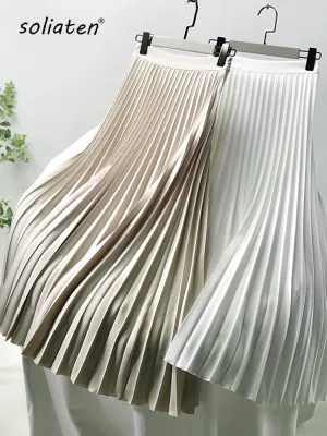 Elegant Chic Solid Pleated Skirt