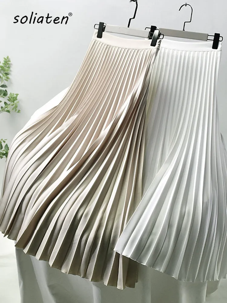 Elegant Chic Solid Pleated Skirt