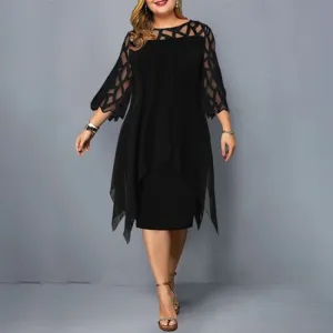 Elegant Hollow Out Detail Oversized Lace Mesh Plus Size Dresses