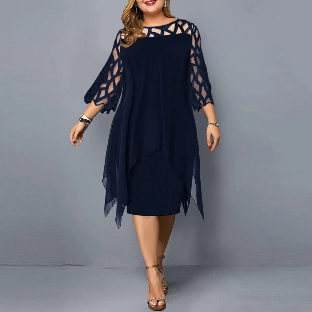 Elegant Hollow Out Detail Oversized Lace Mesh Plus Size Dresses