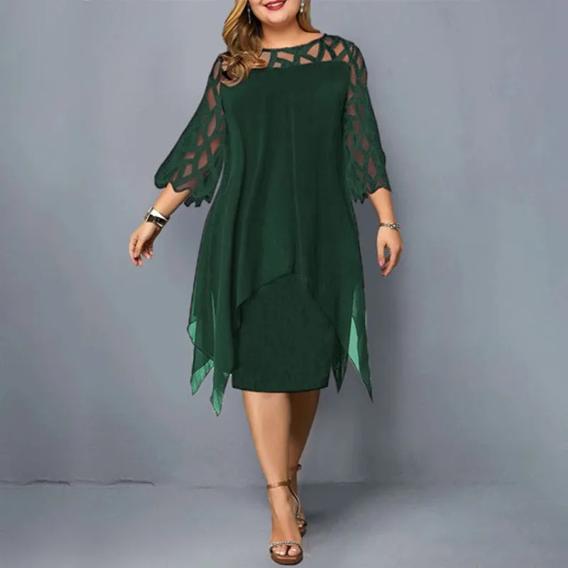 Elegant Hollow Out Detail Oversized Lace Mesh Plus Size Dresses