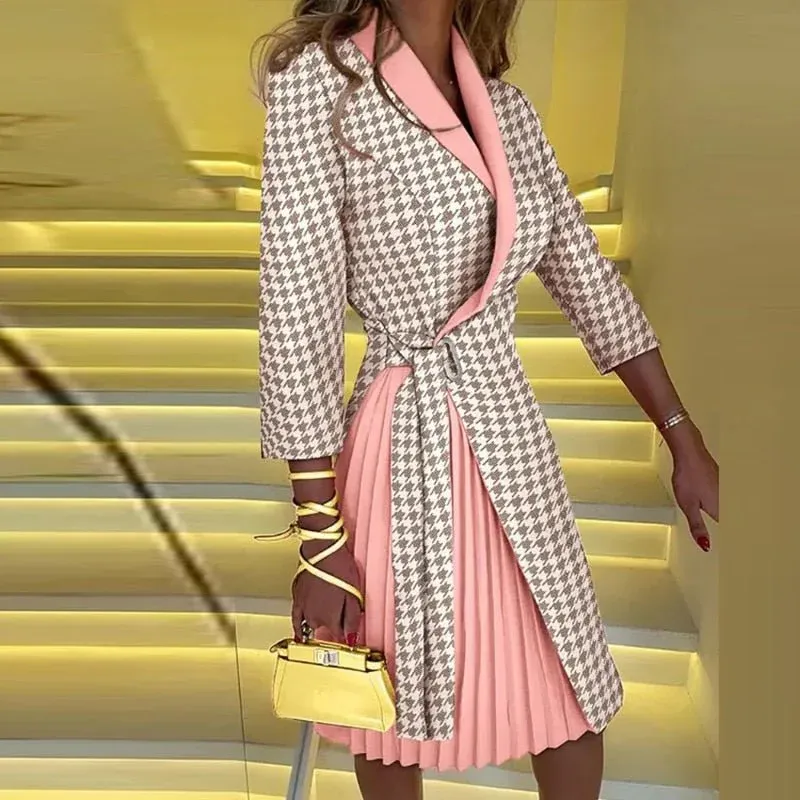 Elegant Notched Collar Blazer Dress