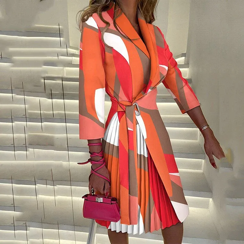 Elegant Notched Collar Blazer Dress