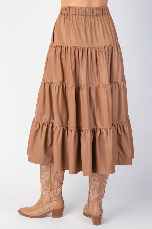 Faux Leather Tiered Skirt