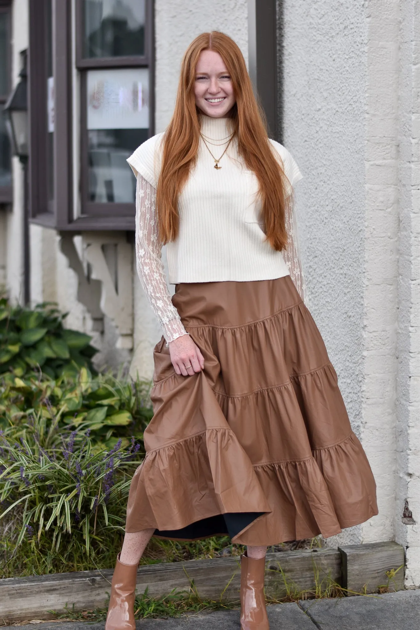 Faux Leather Tiered Skirt