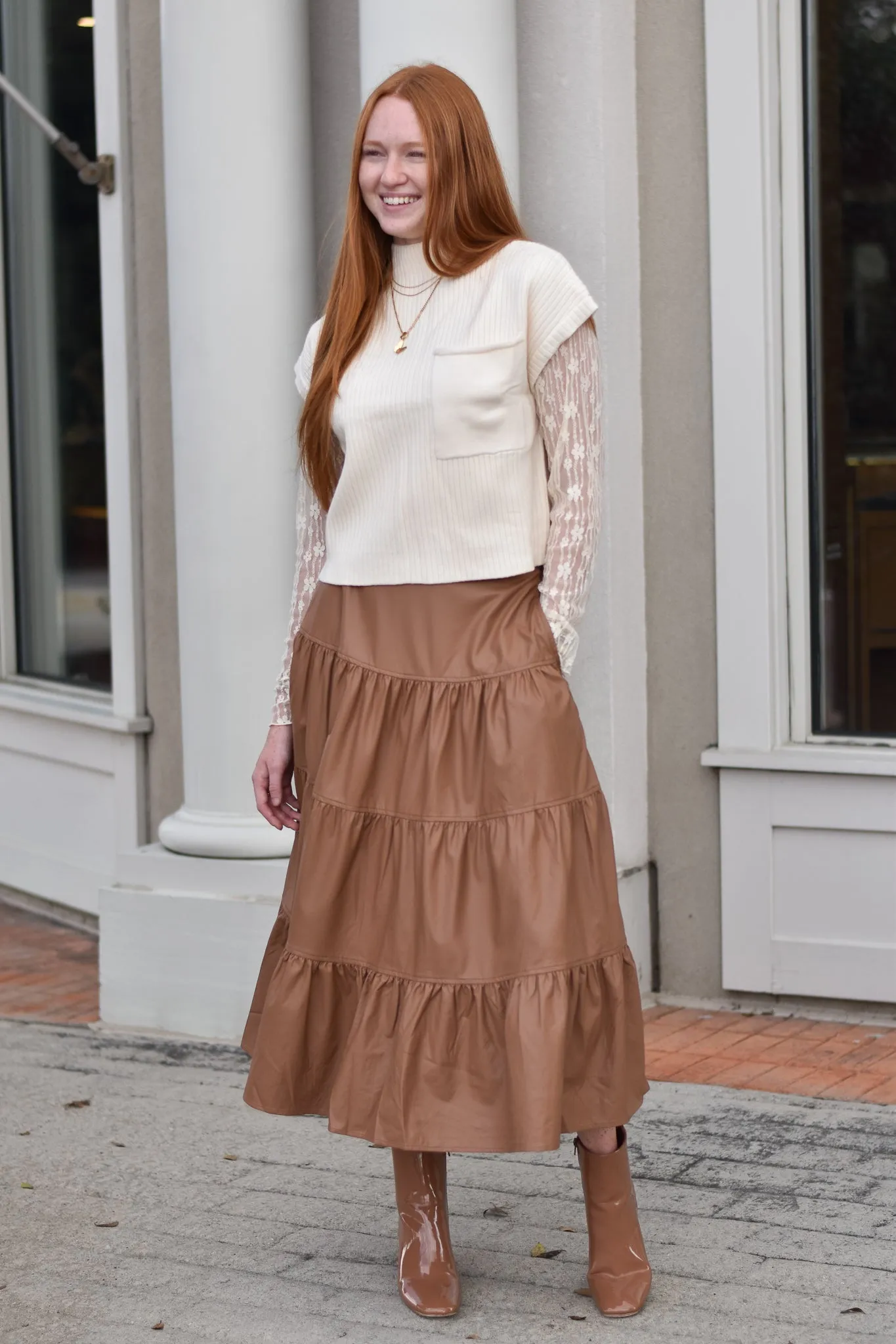 Faux Leather Tiered Skirt