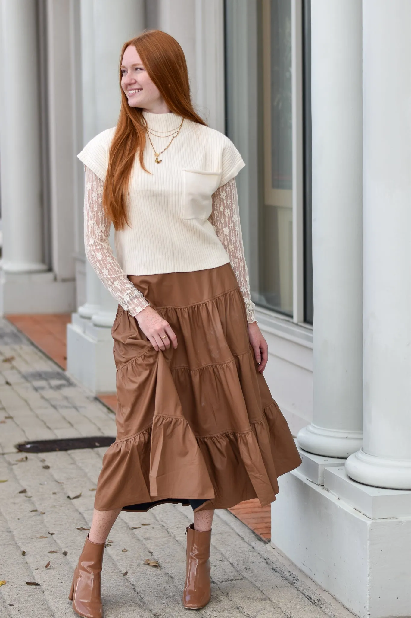 Faux Leather Tiered Skirt