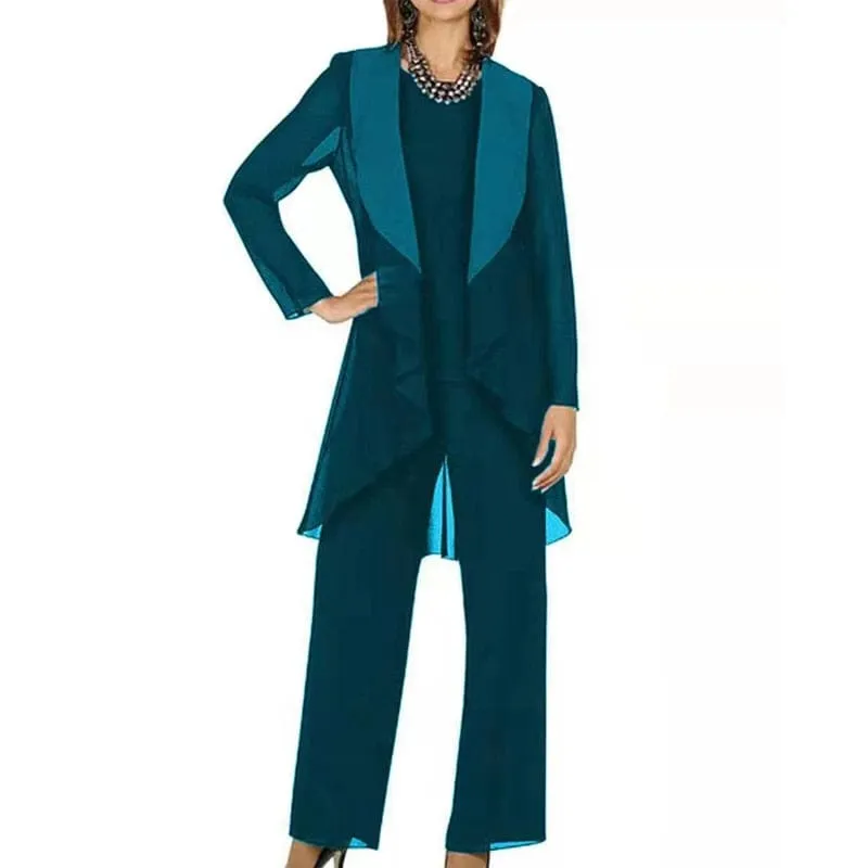 Ginette Elegant Chiffon Long Sleeves Mother of the Bride Pantsuit