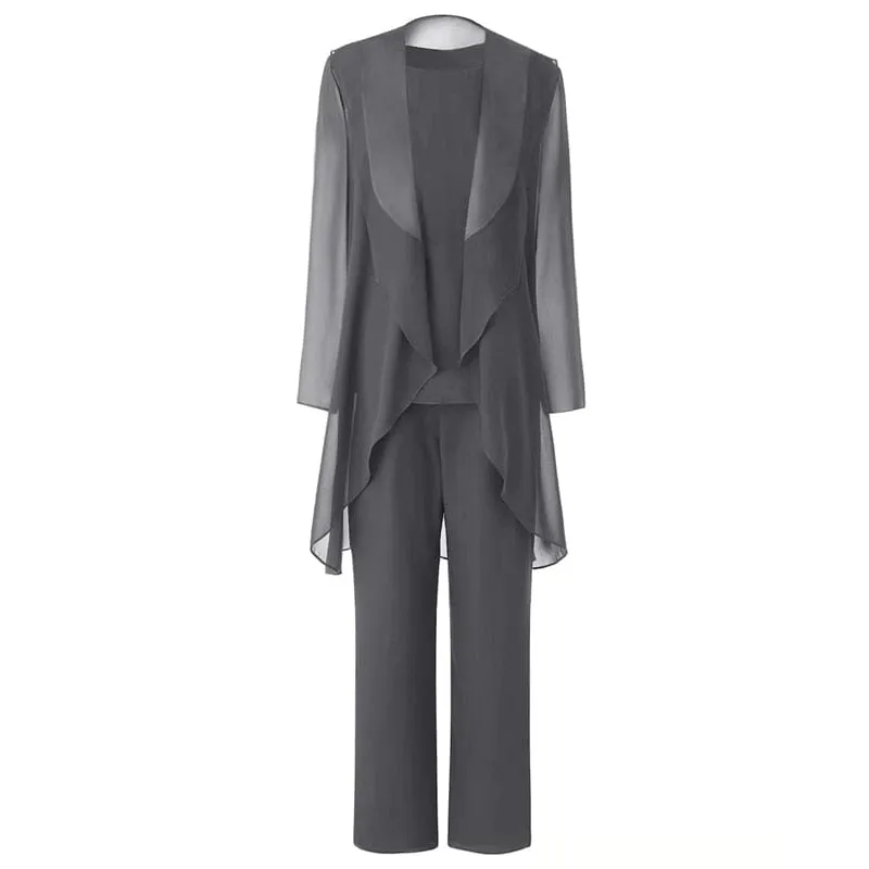 Ginette Elegant Chiffon Long Sleeves Mother of the Bride Pantsuit