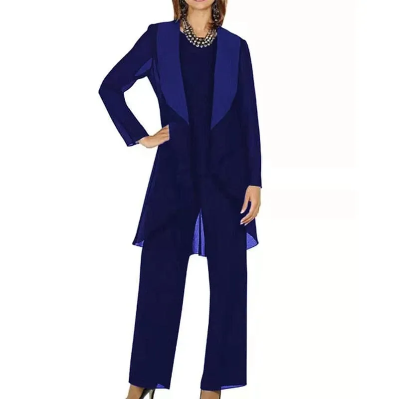 Ginette Elegant Chiffon Long Sleeves Mother of the Bride Pantsuit