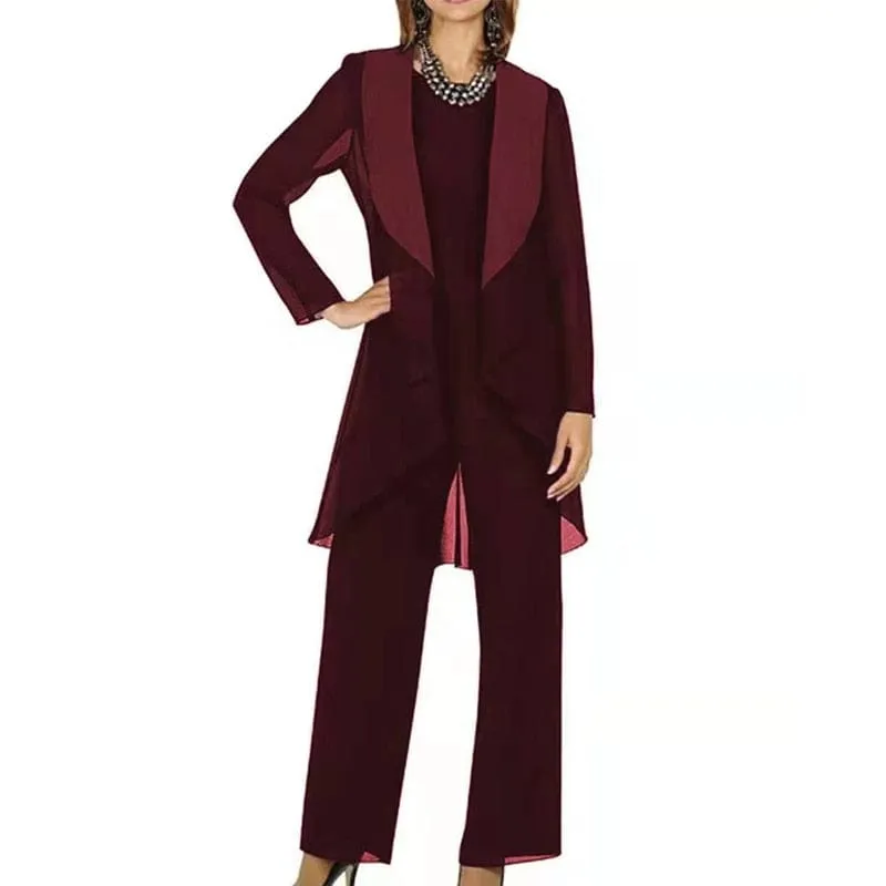 Ginette Elegant Chiffon Long Sleeves Mother of the Bride Pantsuit