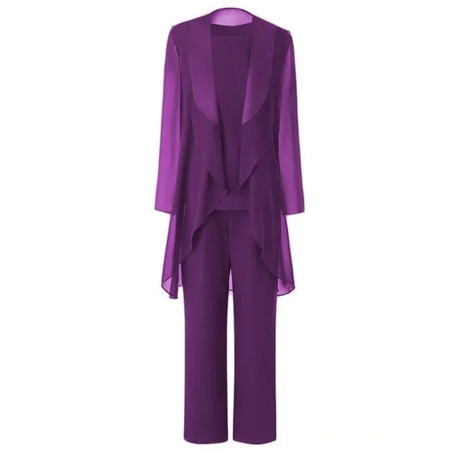 Ginette Elegant Chiffon Long Sleeves Mother of the Bride Pantsuit