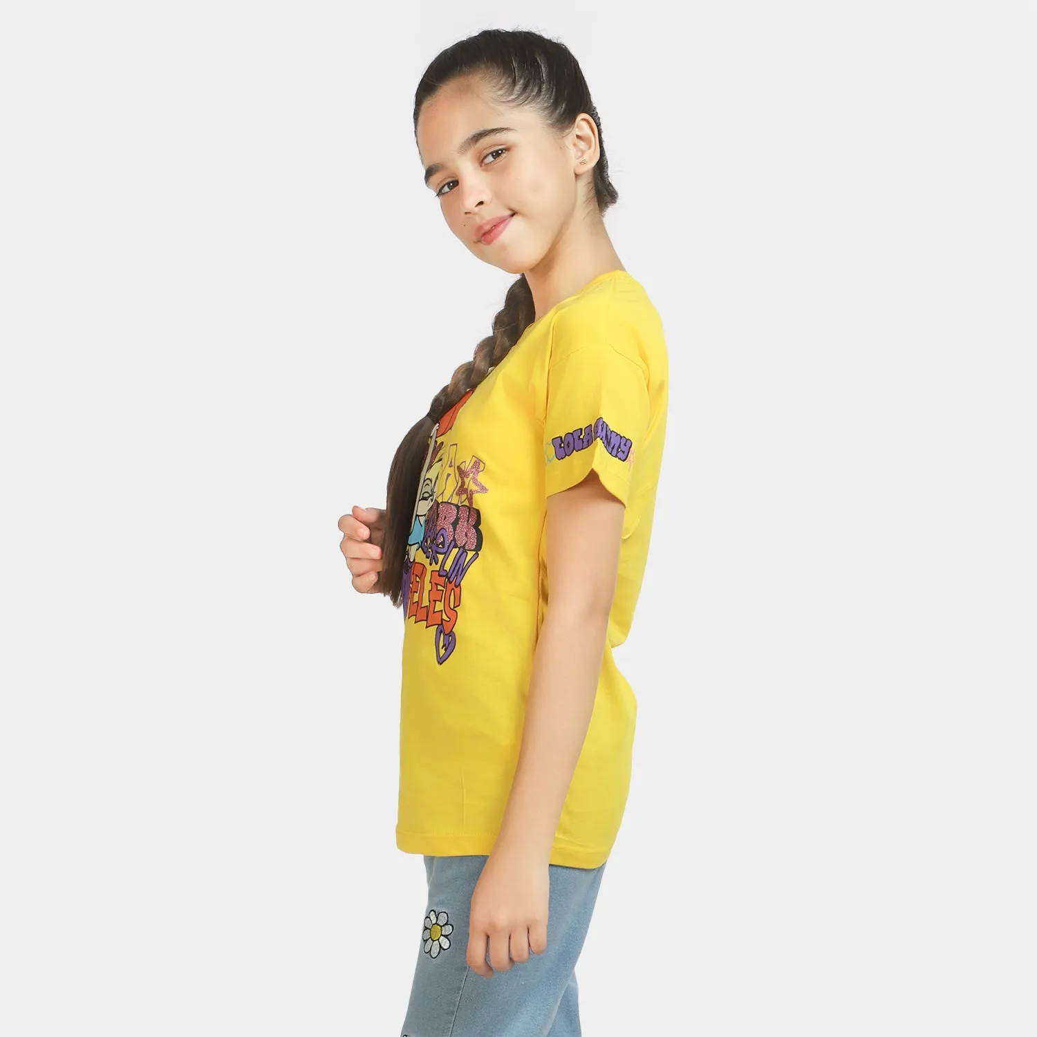 Girls Slub T-Shirt Character - Yellow